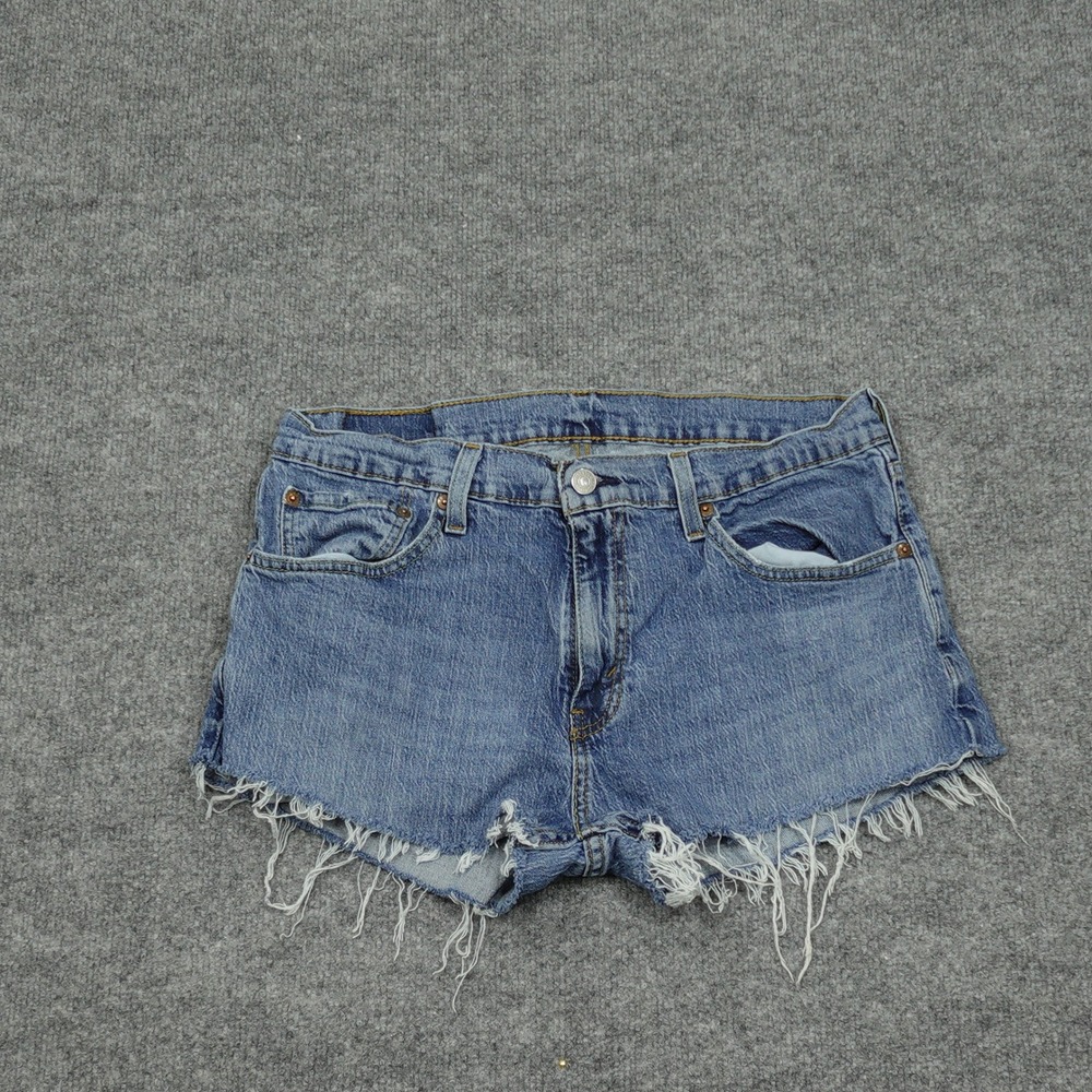 Levi's 559 Shorts Womens 32 Blue Relaxed Fit Cut Off Frayed Denim